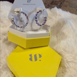 Bomb Party Rhodium Hoop Earrings with Purple Topaz CZ